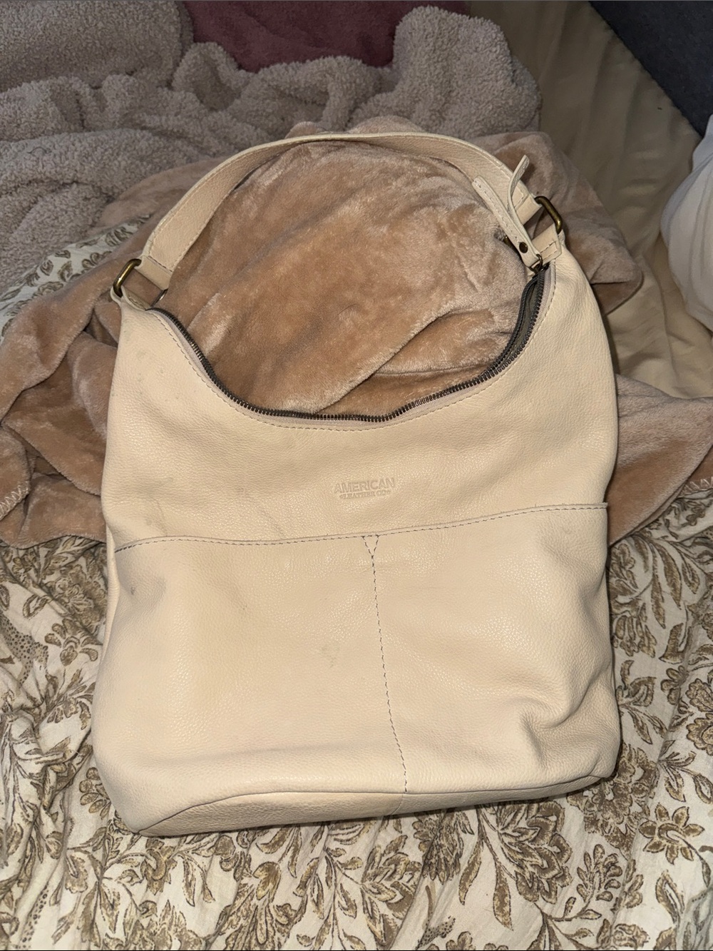 American leather company Cream Leather Hobo Bag